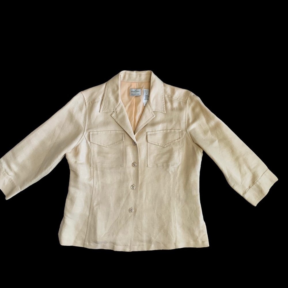 Emma James Women's 12 Linen Blend Career Blazer Jacket Soft Yellow Lined Coat